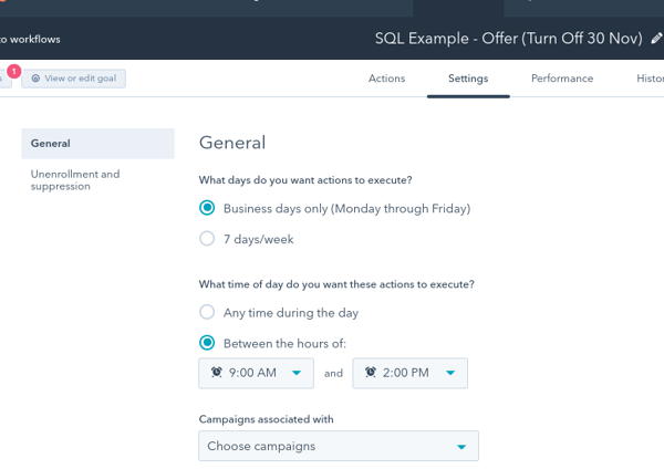 SQL Example workflow setting 1 HubSpot 